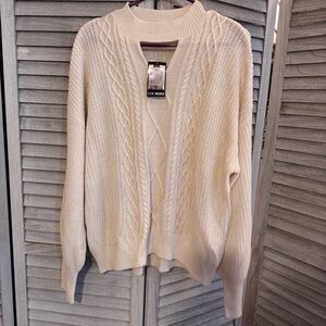 New Steve Madden Size XL Sweater Key Hole Pullover Mock Neck Cable Knit